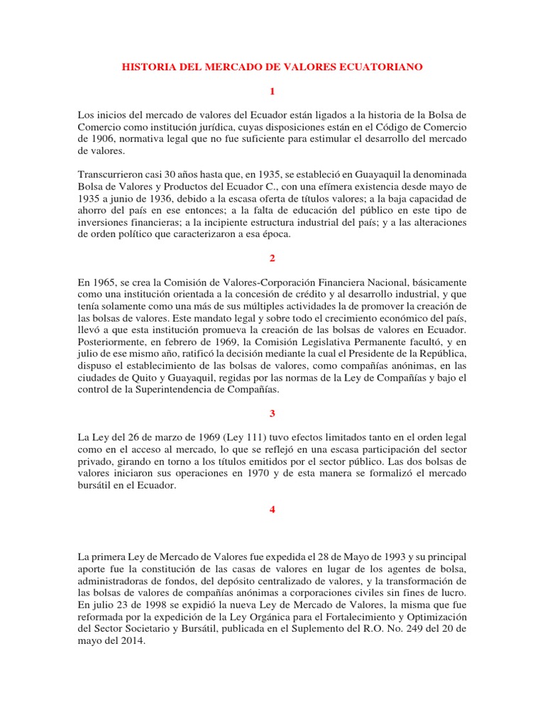 Historia del Mercado de Valores en Ecuador | PDF | Bolsa | Ecuador