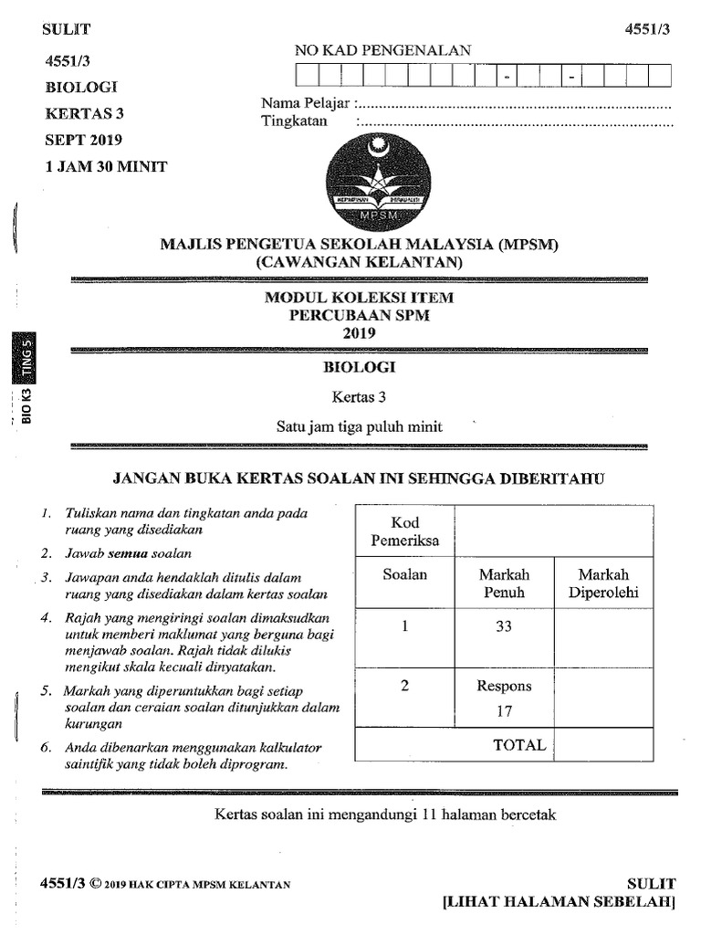 Modul Biology SPM 2019 | PDF