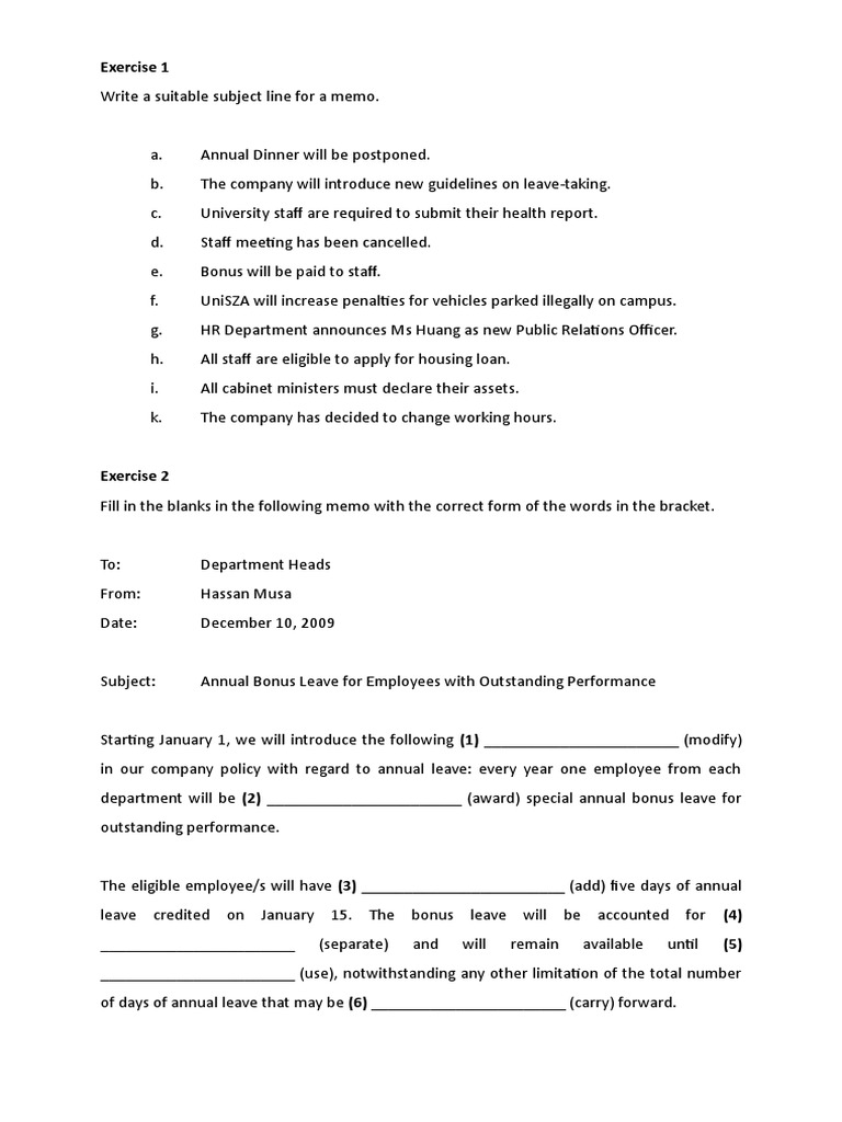 Memo Exercises PDF Government Business