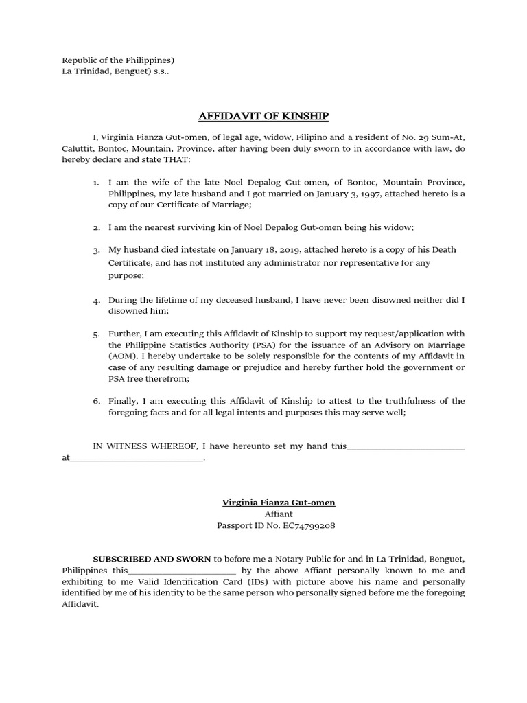 Affidavit Of Kinship Gut Omen 9 2019