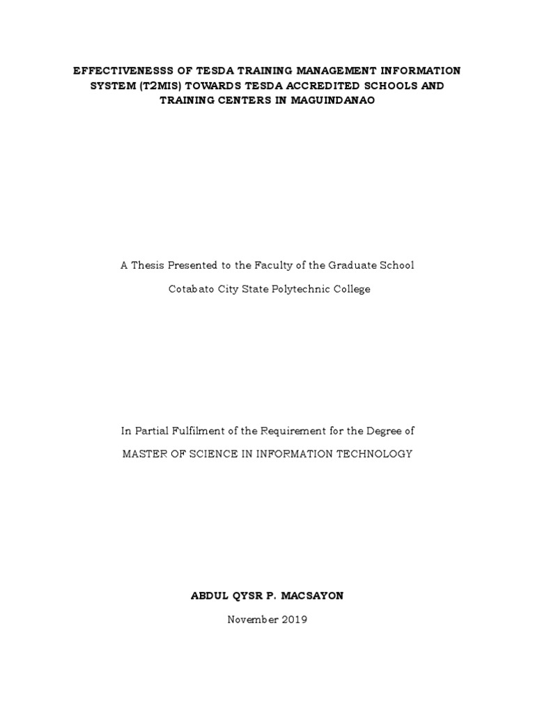 Effectivenesss of Tesda Training Management Information System (T2mis ...
