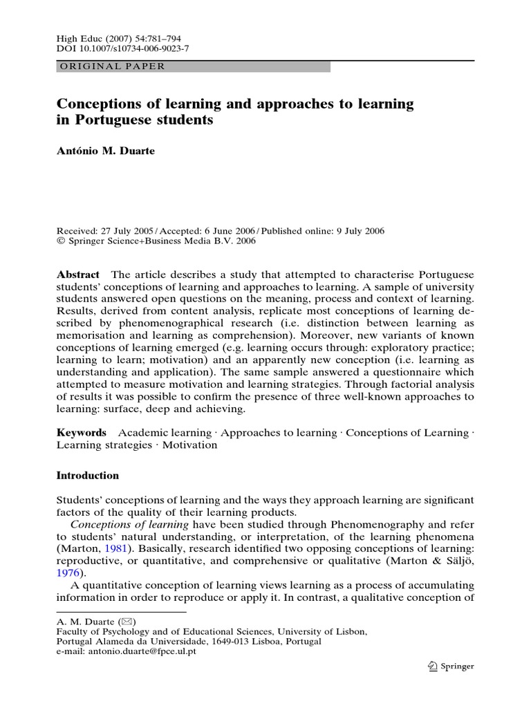 Conception of Learning PDF | PDF | Qualitative Research | Learning