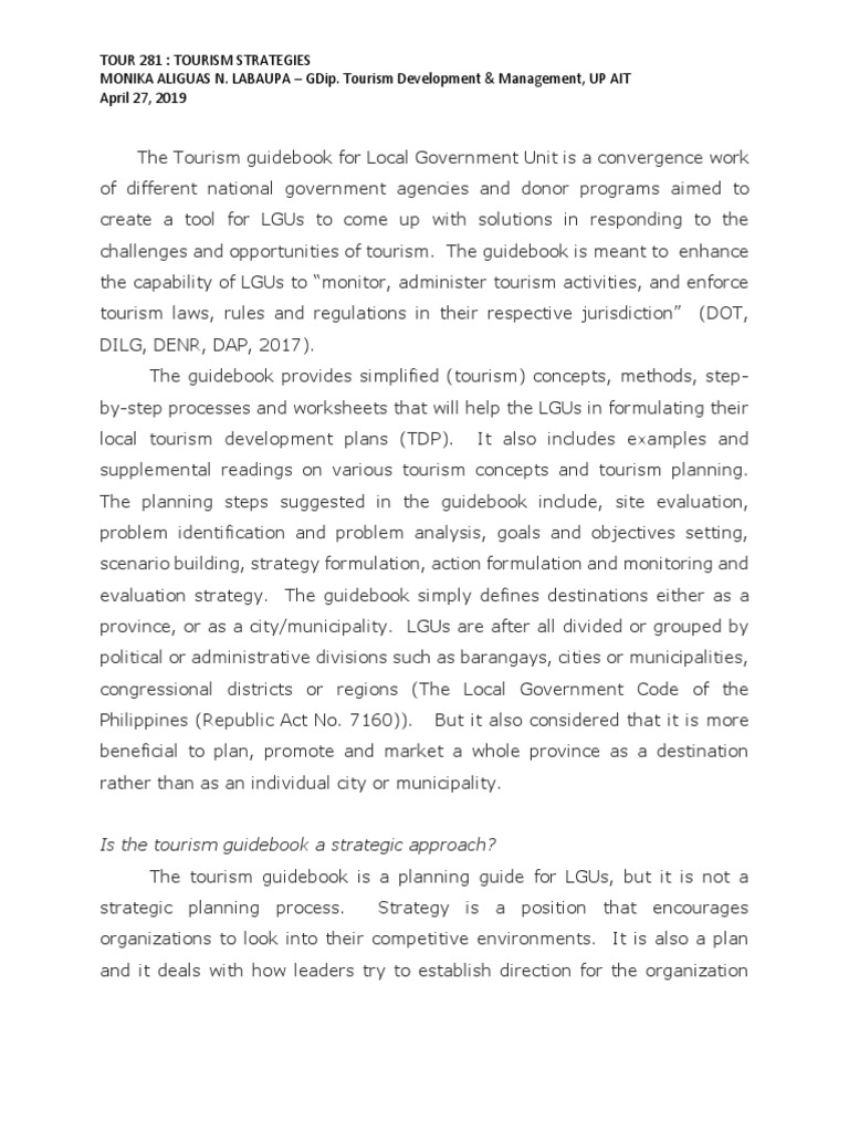 Local Government Tourism Guidebook | PDF | Strategic Management | Tourism