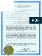 Certificate of Filing of Amended Articles of Incorporation Dated July 15, 2015
