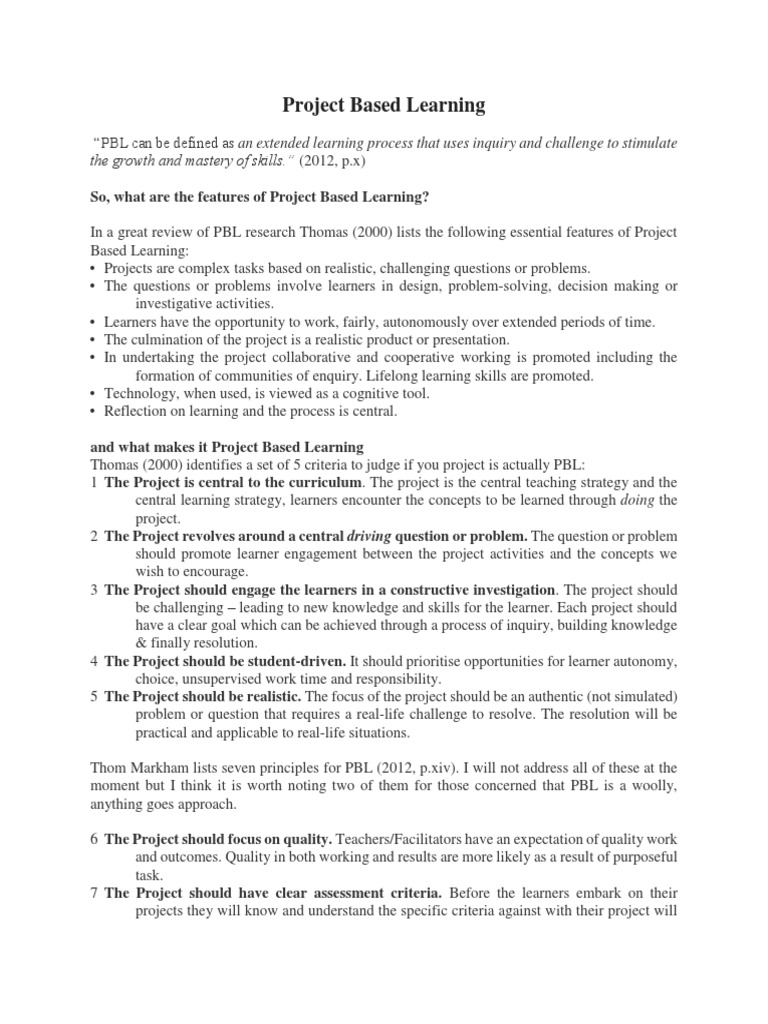 Project Based Learning | PDF | Project Based Learning | Learning