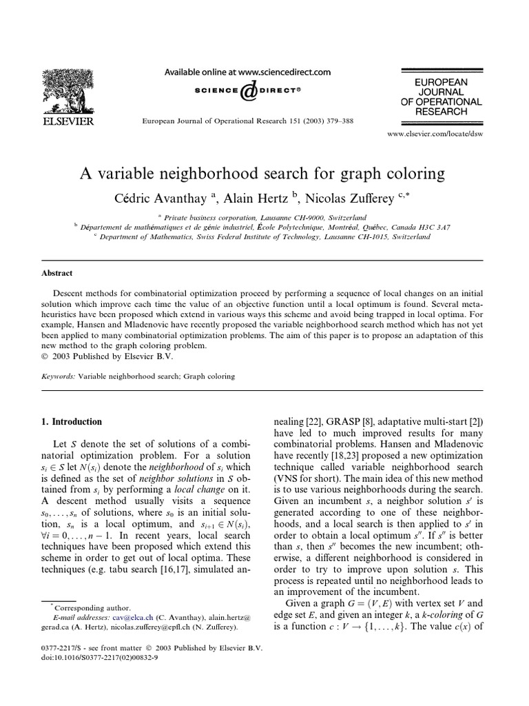 Variable Neighborhood Search for Graph Coloring | PDF | Vertex (Graph ...