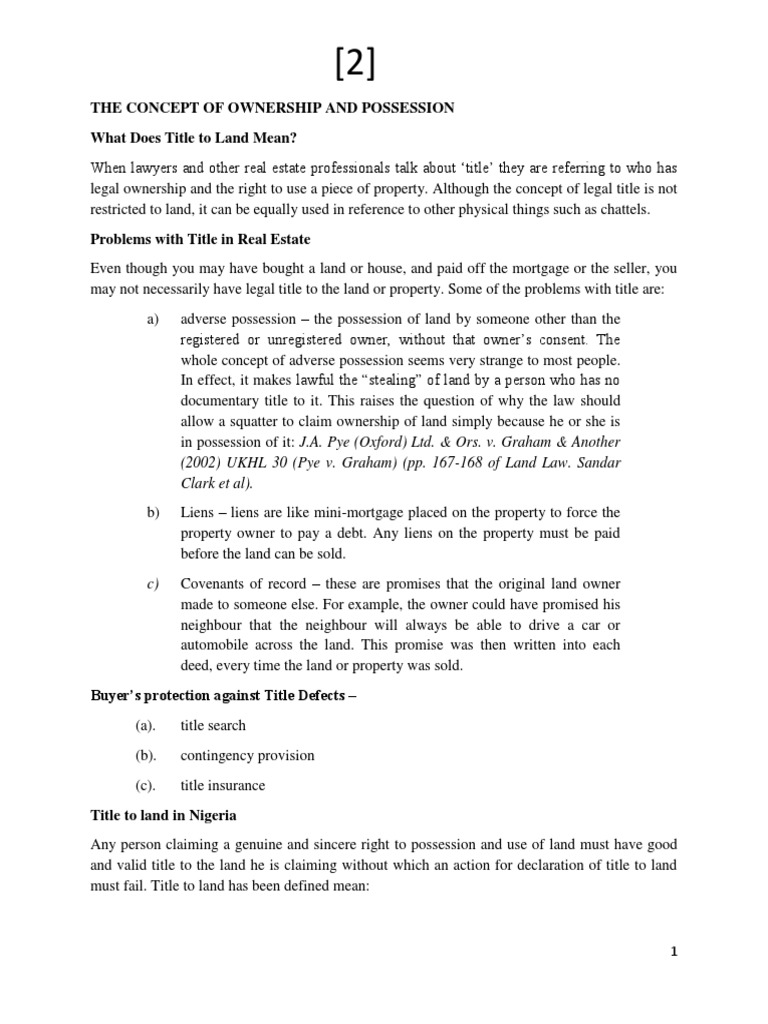Ownership and Possession in Land Law | PDF | Ownership | Possession (Law)