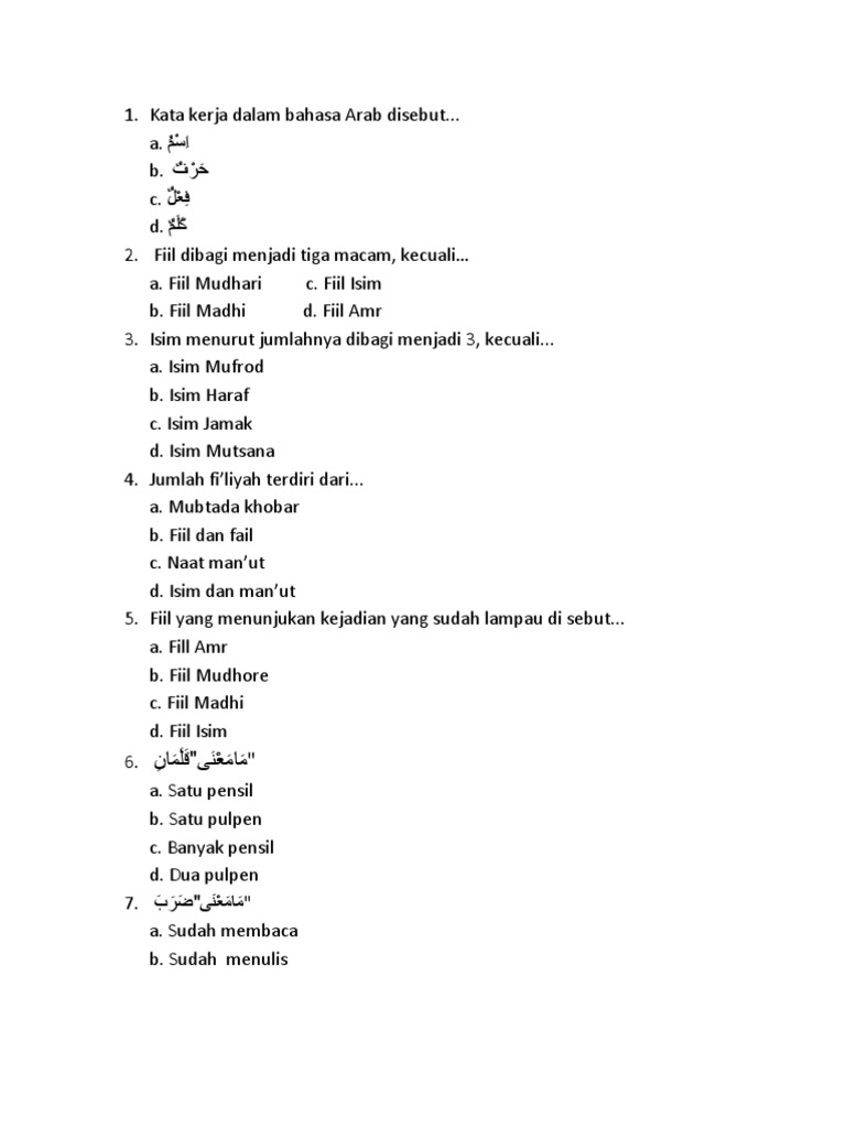 Kata Kerja Dalam Bahasa Arab Disebut Pdf