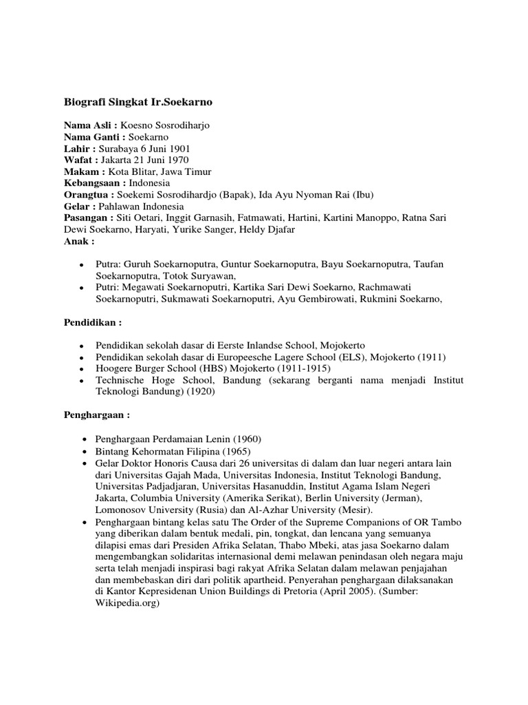 Biografi Singkat Ir. Soekarno | PDF