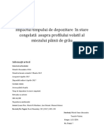 Impactul Timpului de Depozitare În Stare Congelată Asupra Profilului Volatil Al Miezului Pâinii de Grâu