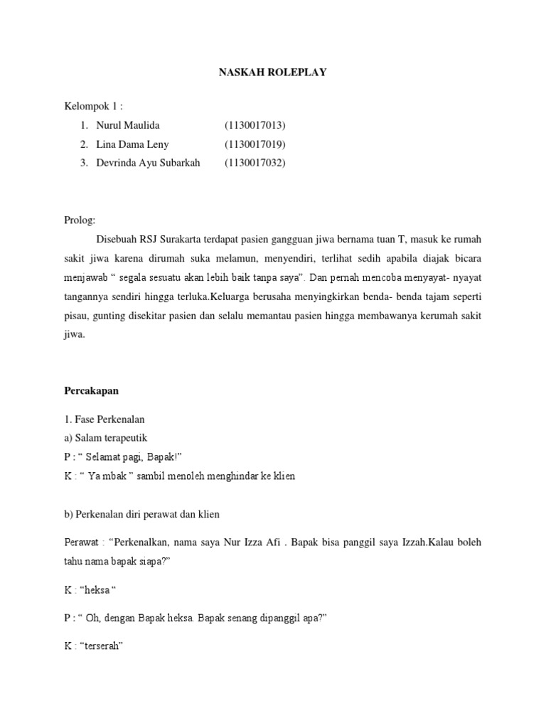 Naskah Roleplay Terapi Pasien Jiwa | PDF