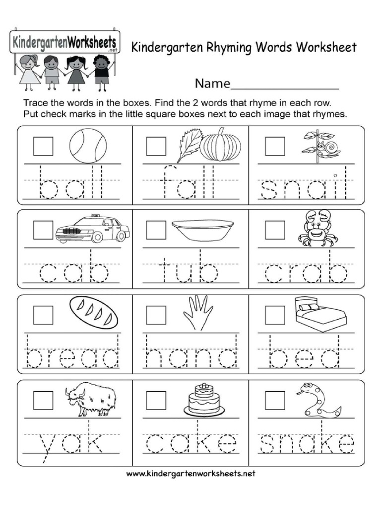 Preschool Rhymings Printables Kindergarten Worksheet Free English Pre Worksheets Prin Cut and ...