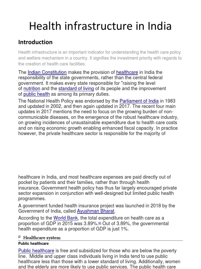 Health Infrastructure in India | PDF | Malnutrition | Health Care