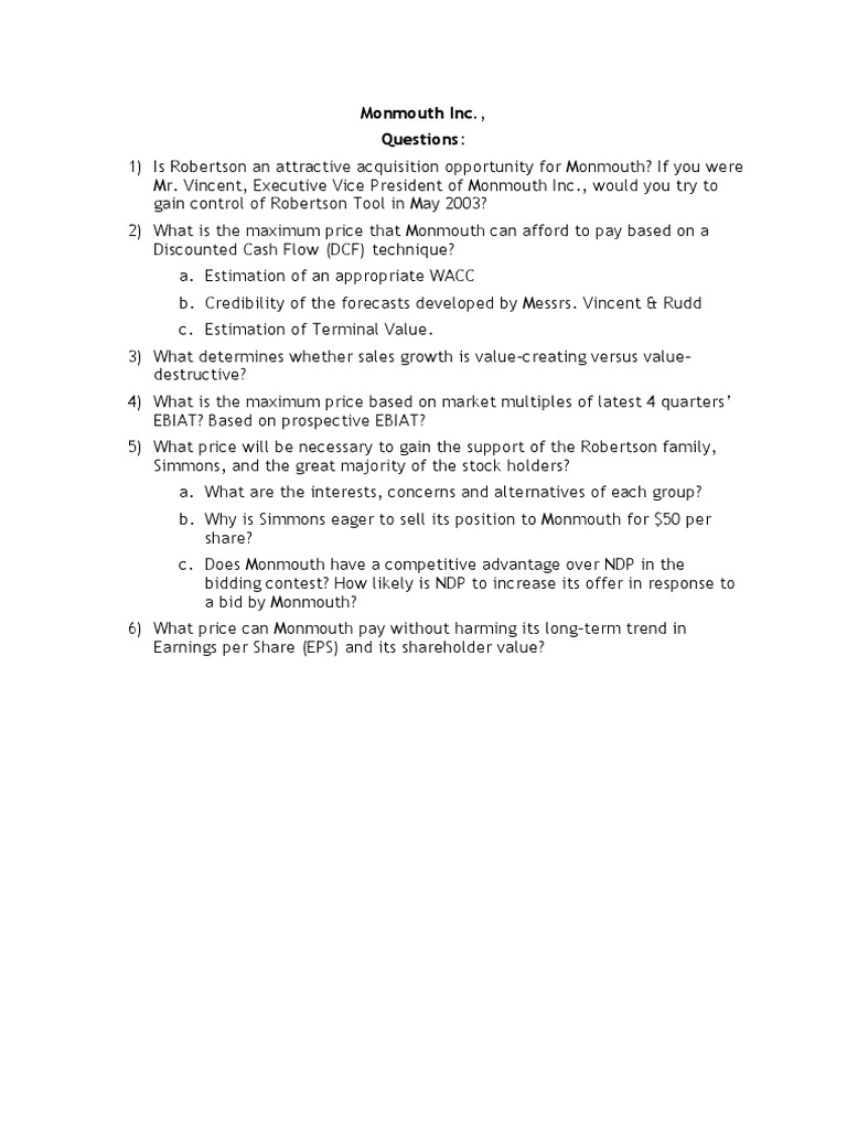 Monmouth Case Questions PDF