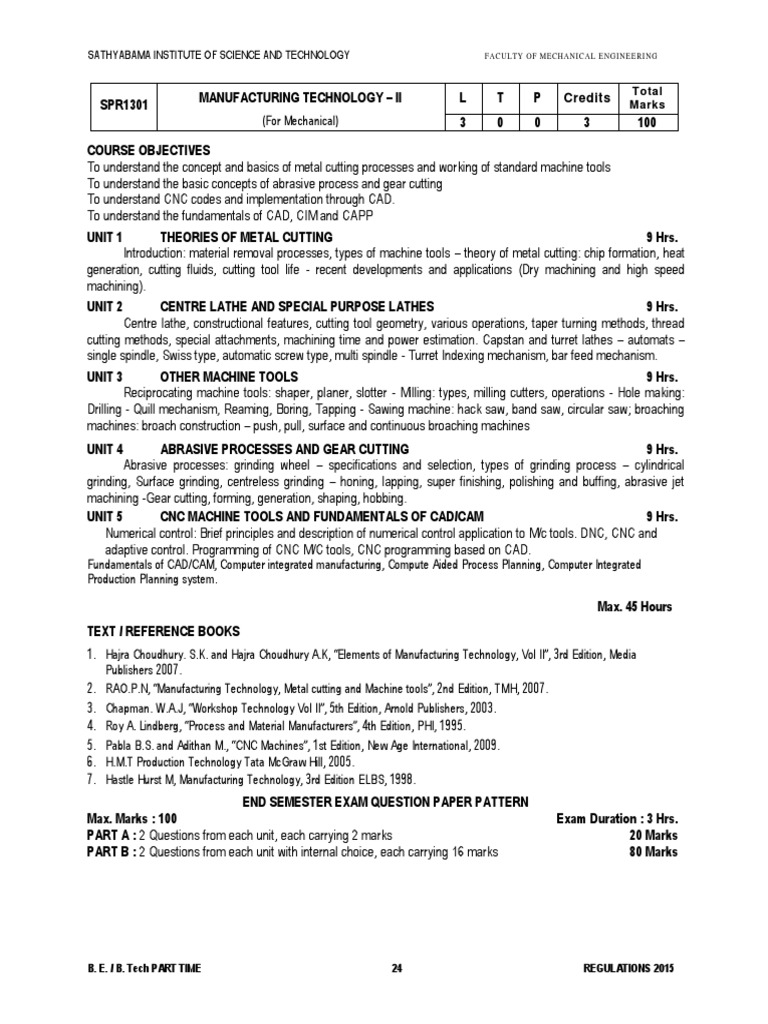 SyllabusManufacturing Technology II PDF Machining Grinding