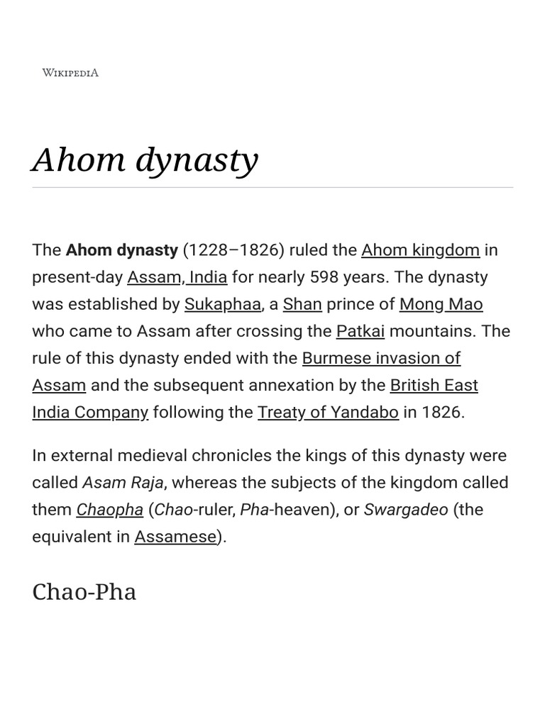 Achievements of the Ahom Dynasty | PDF | Royalties | Monarch
