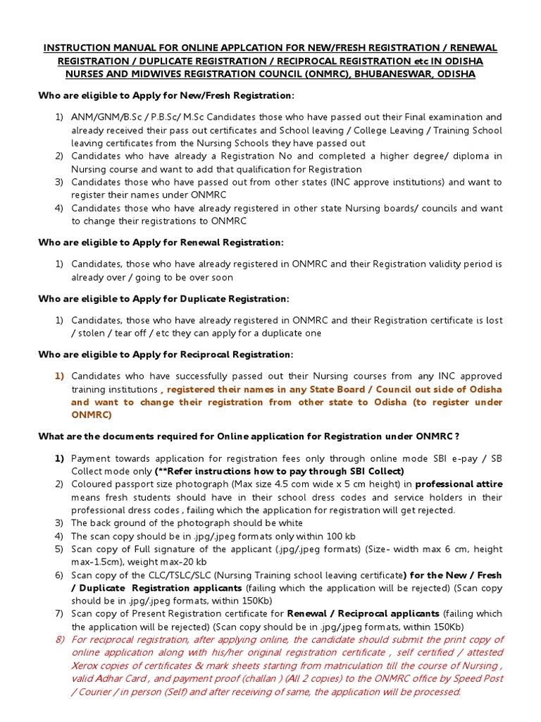ONMRC Registration Application Guide | PDF | Nursing | Diploma