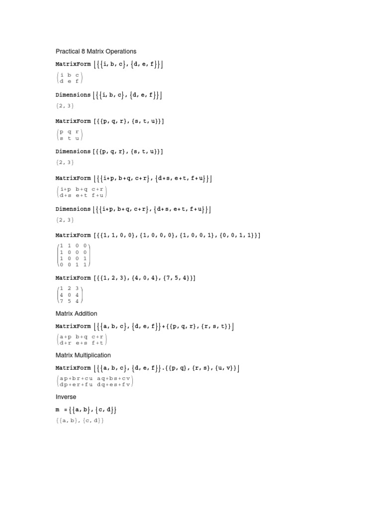 Matrix Operations Overview | PDF | Operator Theory | Algebra