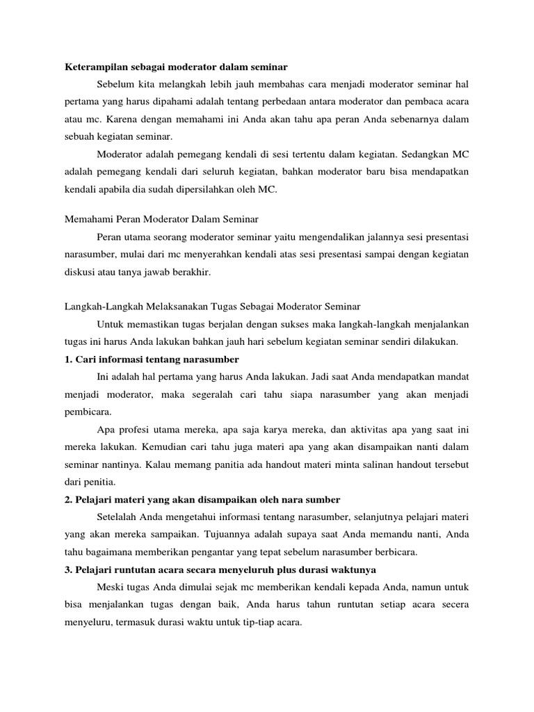 Keterampilan Sebagai Moderator Dalam Seminar