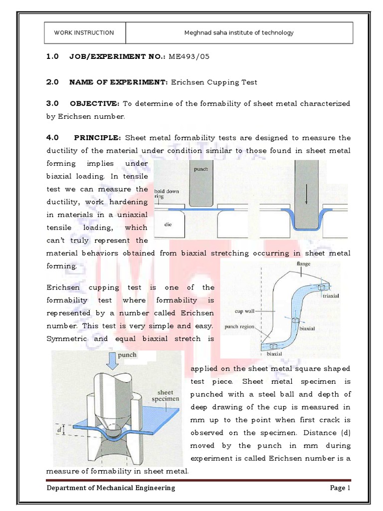 5.MaterialTestingLab Erichson Cupping Test ME493 | PDF | Sheet Metal ...