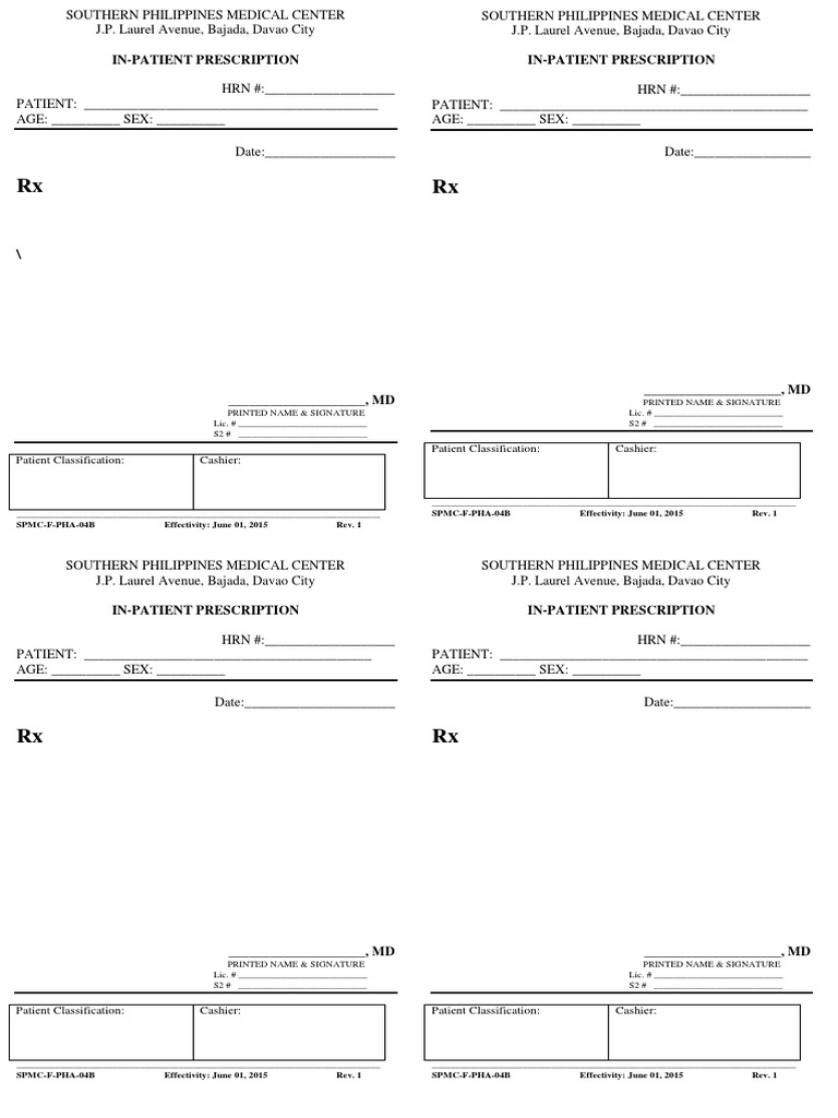 In-Patient Prescription Template PH | PDF | Health Economics | Health ...