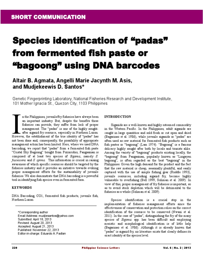 DNA Barcoding of Padas Fish Species | PDF | Species | Dna Sequencing