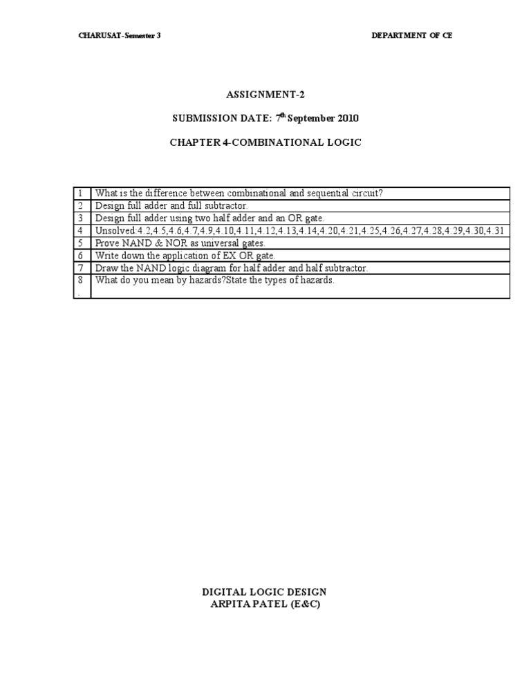 Combinational Logic Design Assignment | PDF | Science & Mathematics