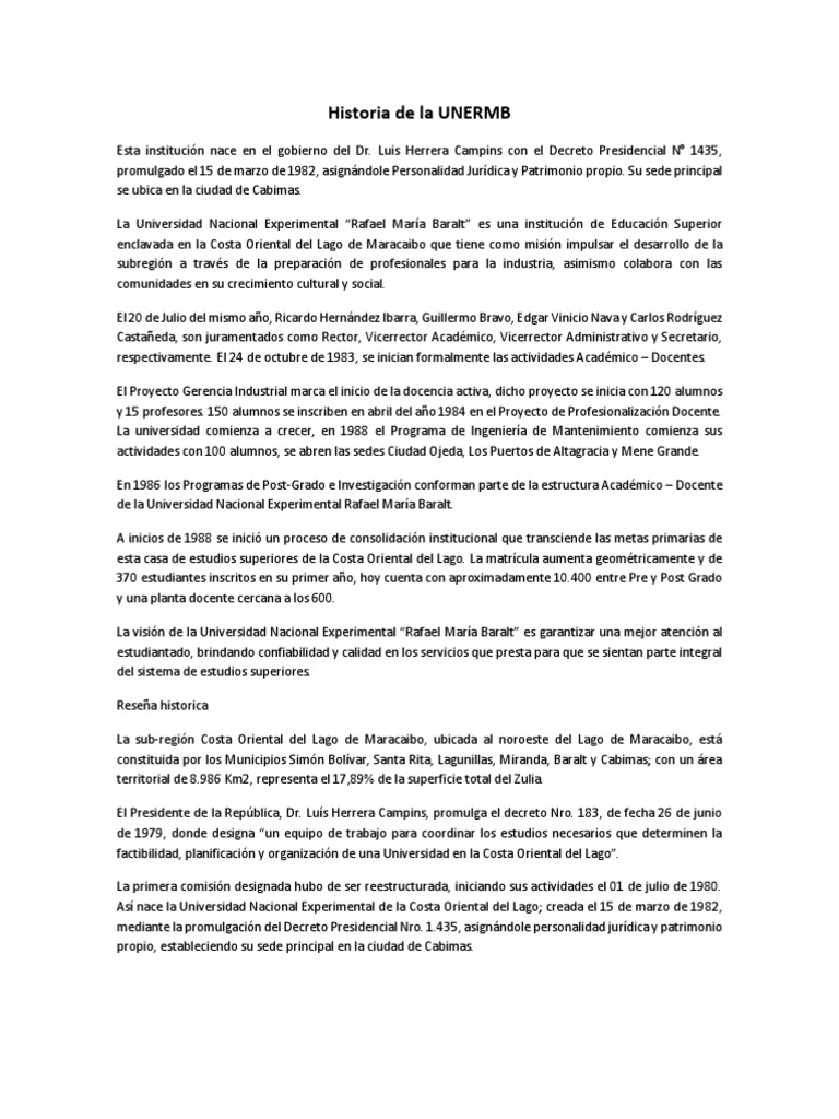 Historia y Misión de la UNERMB | PDF | Universidad | Maestros