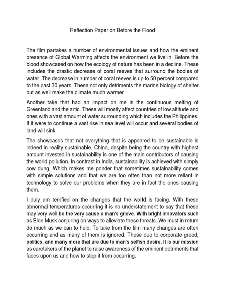 ReflectionPaperonBeforetheFlood.docx Sea Level Rise Global Warming