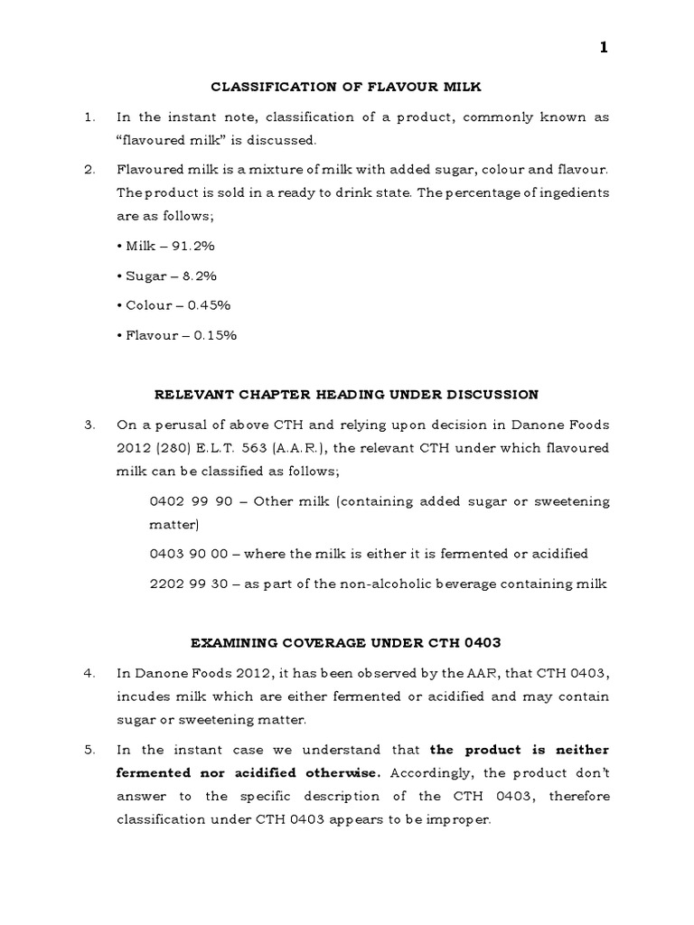 Flavoured Milk Classification PDF Drink Milk
