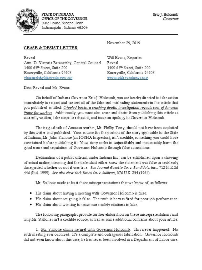 Reveal Cease Desist Letter Pdf New York Times Co V Sullivan Litigation