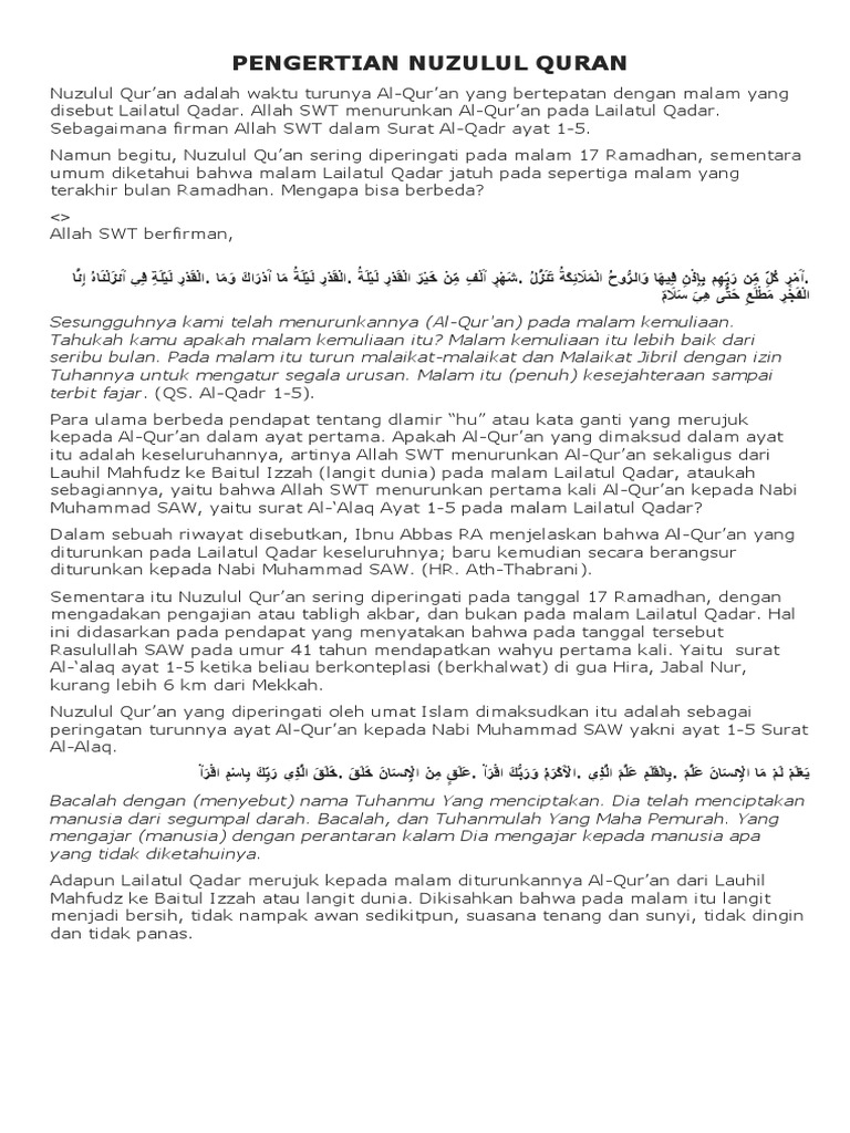 Pengertian Nuzulul Quran