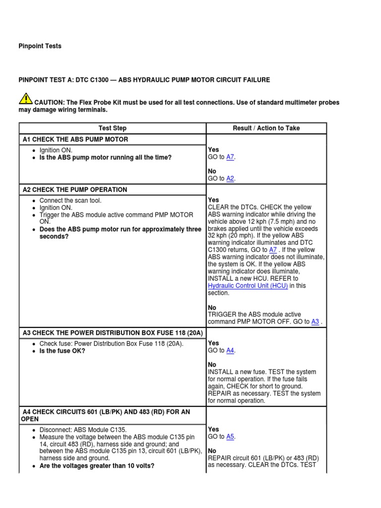 DTC c1300 Abs Hydraulic Pump Motor Circuit Failure PDF Anti Lock