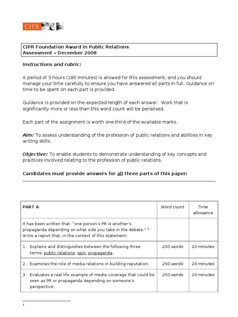 Foundation Award Assessments PDF Public Relations Understanding