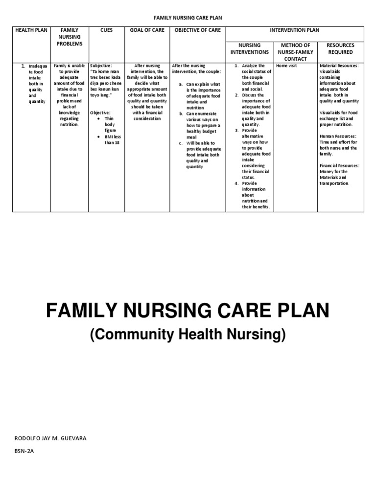 Family nursing care plan sampe Foods Nutrition