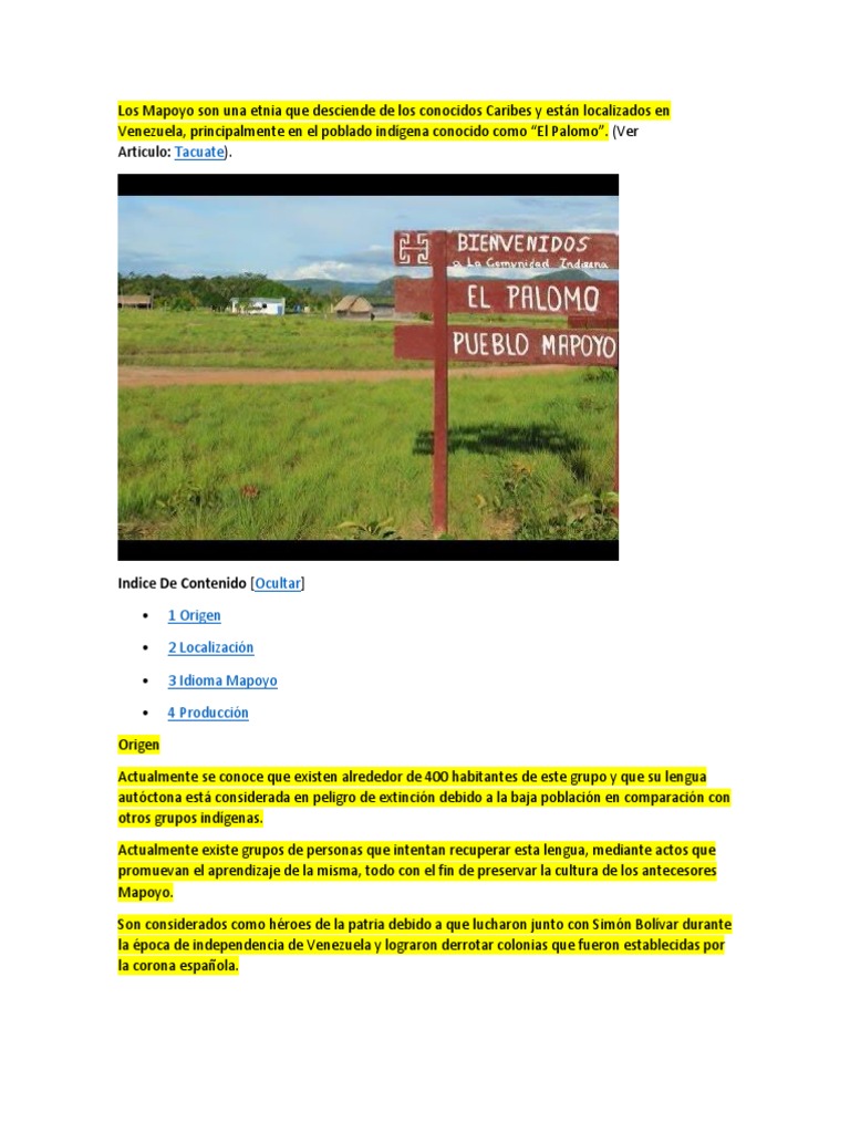 Etnia Mapoyo: Cultura y Lengua en Venezuela | PDF | Patrimonio cultural ...