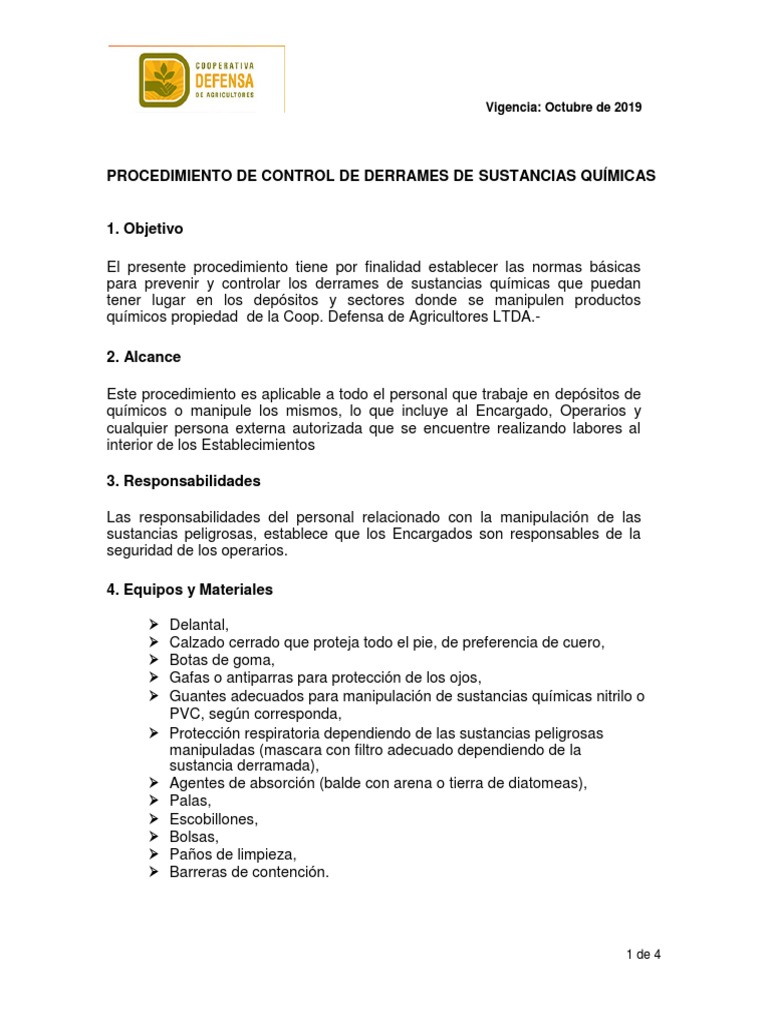 Procedimiento de Control de Derrames de Sustancias Químicas | PDF ...