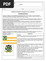 Avaliação de História e Geografia 4º Ano 2