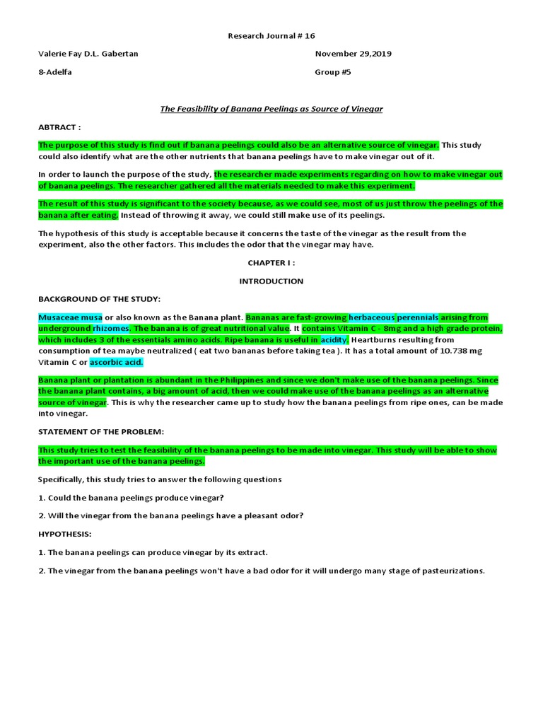 Banana As Vinegar PDF Banana Vinegar