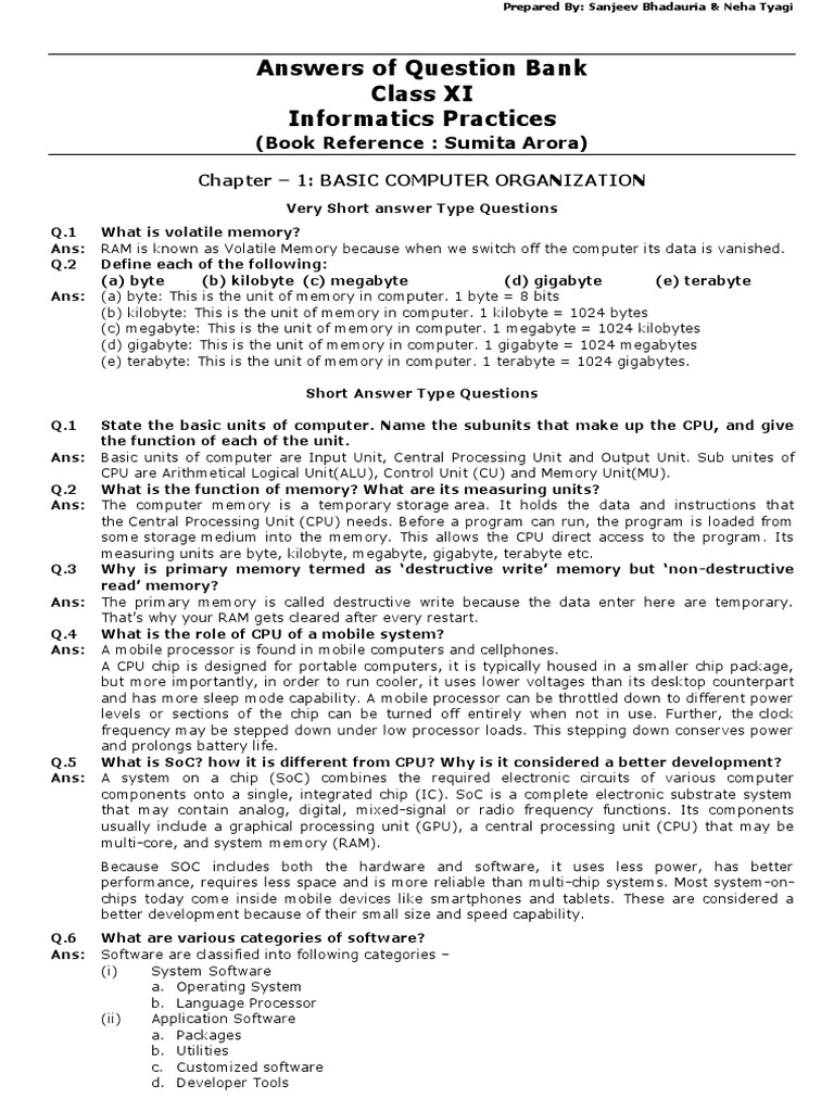 Class 11 Computer Basics Solutions | PDF | Read Only Memory | Central ...
