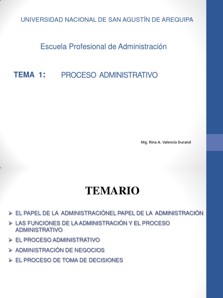 Tema 1 El Proceso Administrativo PDF Toma de decisiones Planificación