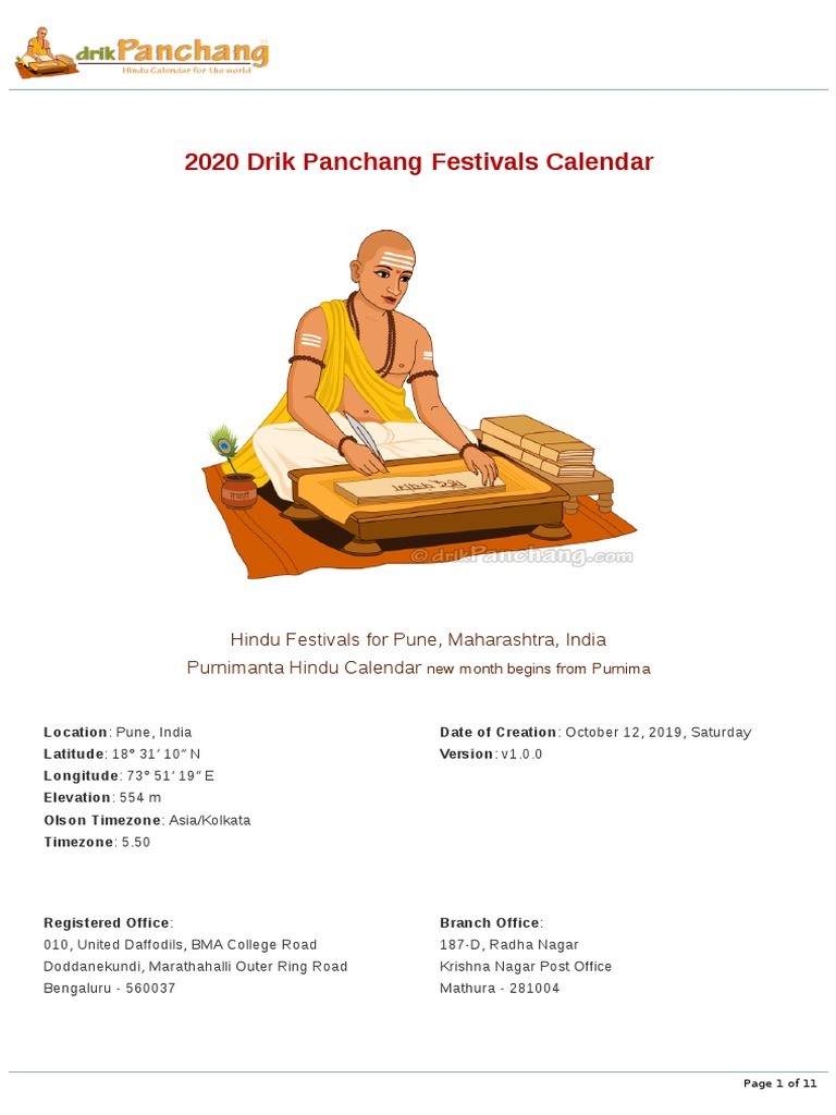 2020 Drik Panchang Hindu Festivals v1.0.0 | PDF | Religious Festivals |  Lunisolar Calendars