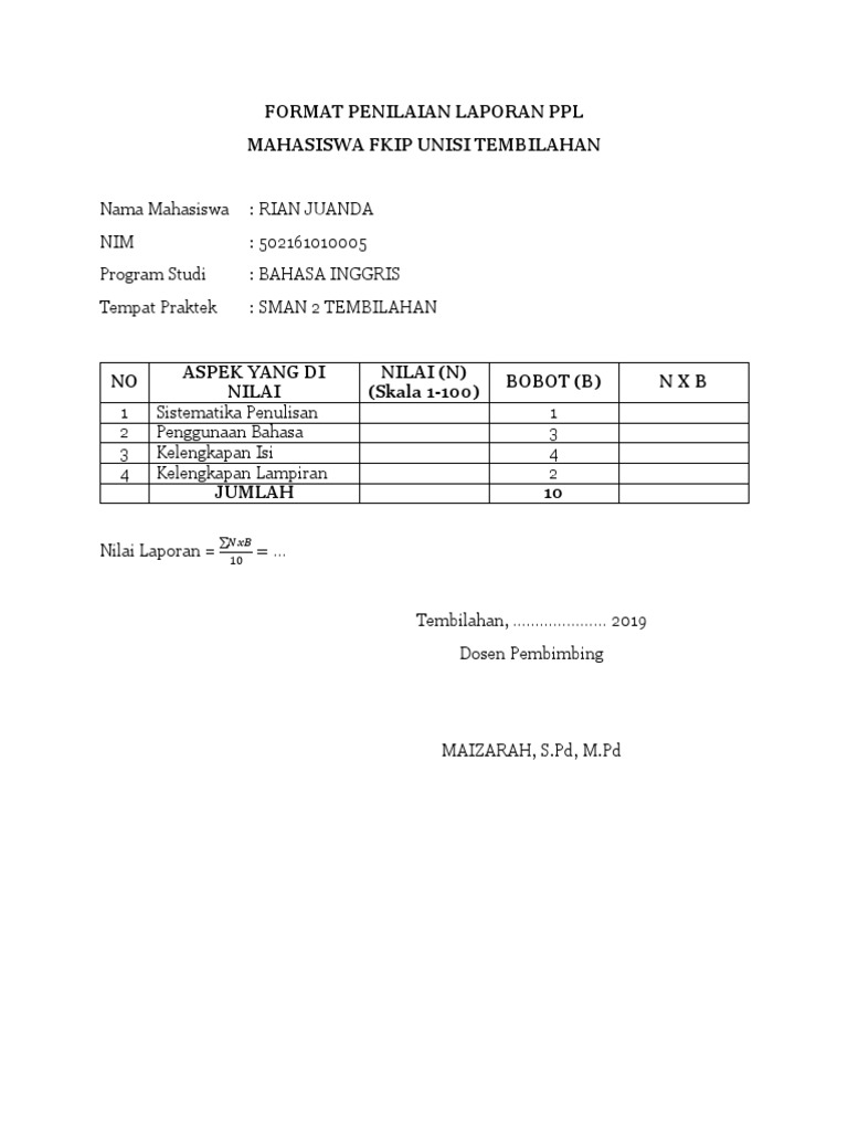 PPL - Format Penilaian | PDF