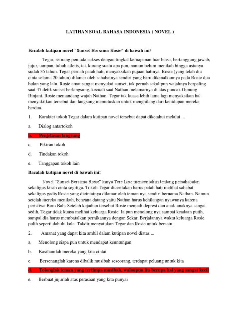 Latihan Soal Bahasa Indonesia Novel