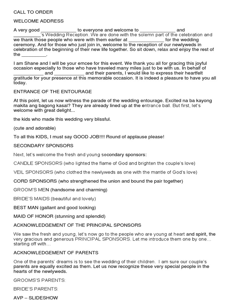 Wed Emcee Script Pdf Wedding Rites Of Passage