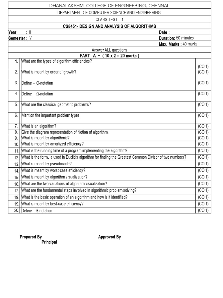 CS8451 Algorithm Design Test Questions | PDF | Algorithms | Computer ...