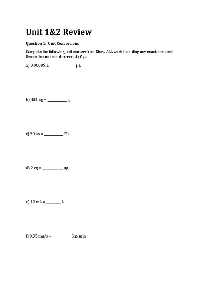 Unit 1&2 Chemistry Review Guide | PDF | Significant Figures | Chemical ...