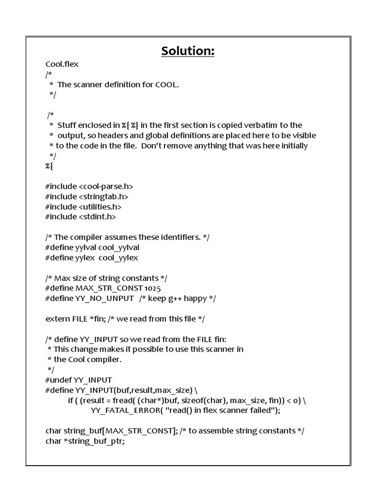 COOL Language Scanner and Parser | PDF | Notation | Software Engineering