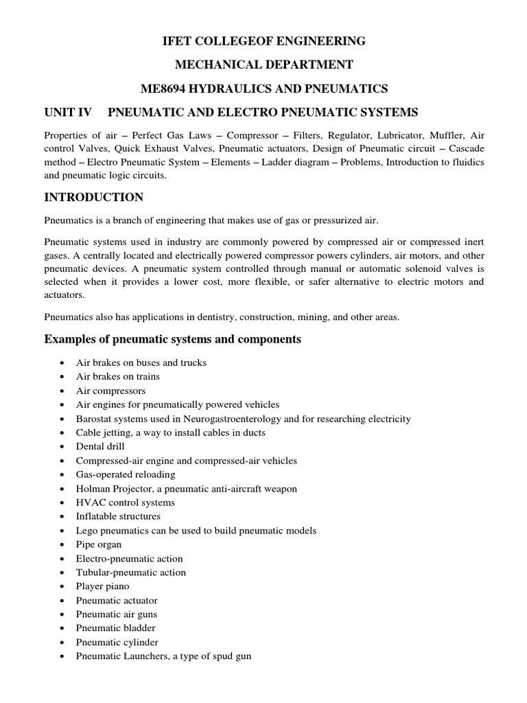 Pneumatic Systems Overview and Applications | PDF | Pneumatics | Valve