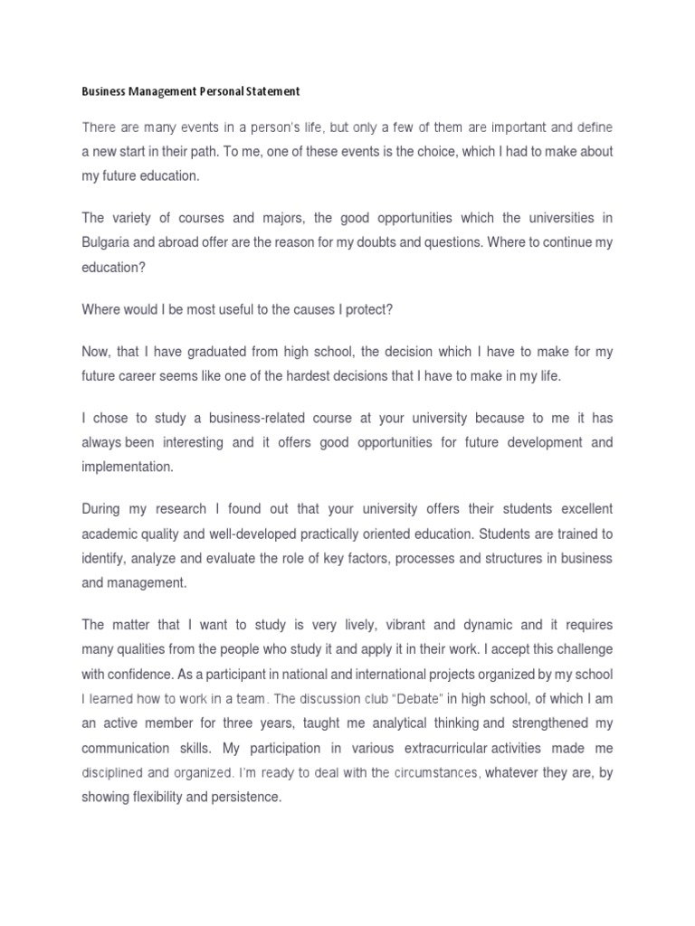Business Management Personal Statement.docx | Communication | Behavior